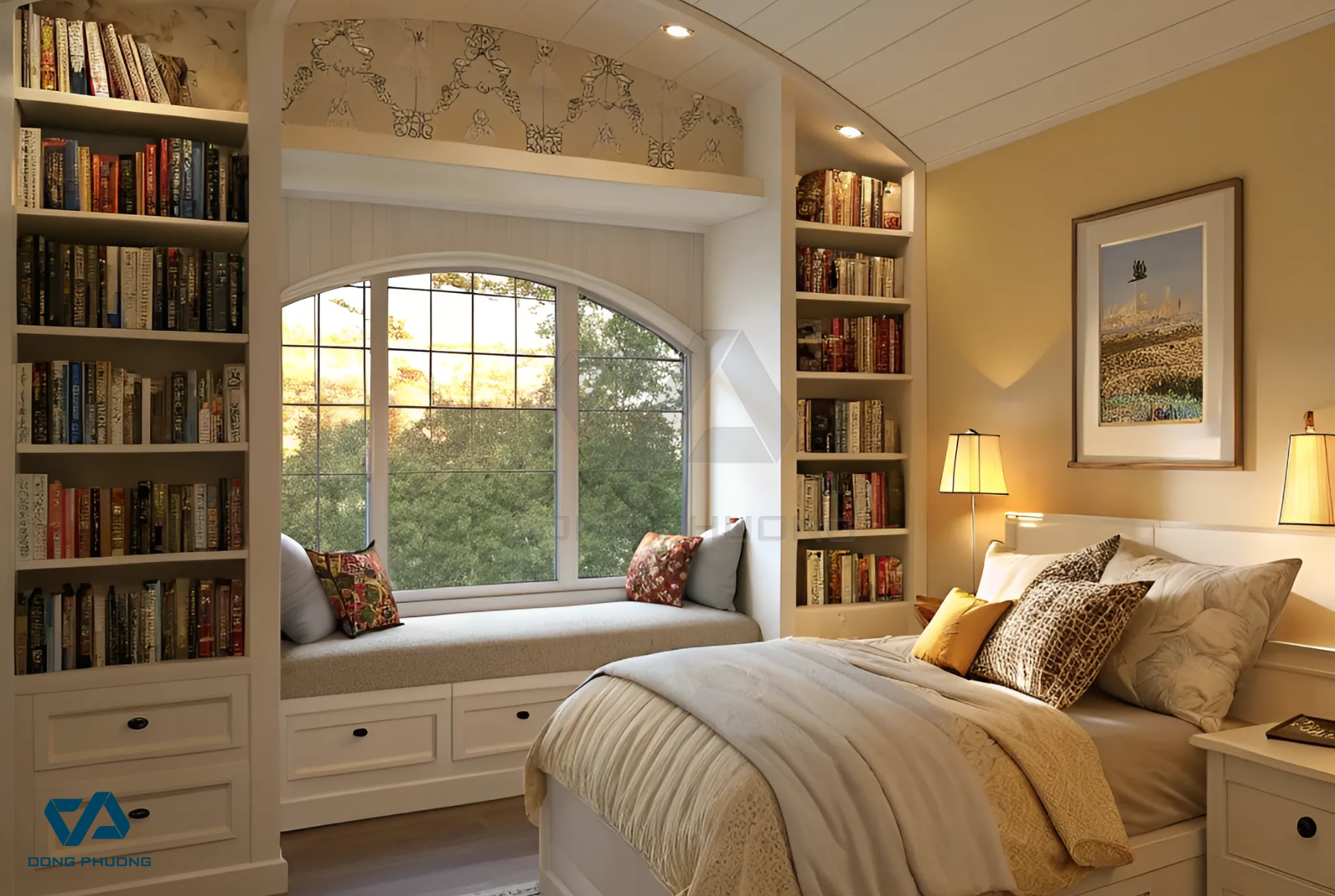 cửa sổ uốn vòm giúp phòng ngủ thêm phần sang trọng, đẳng cấp