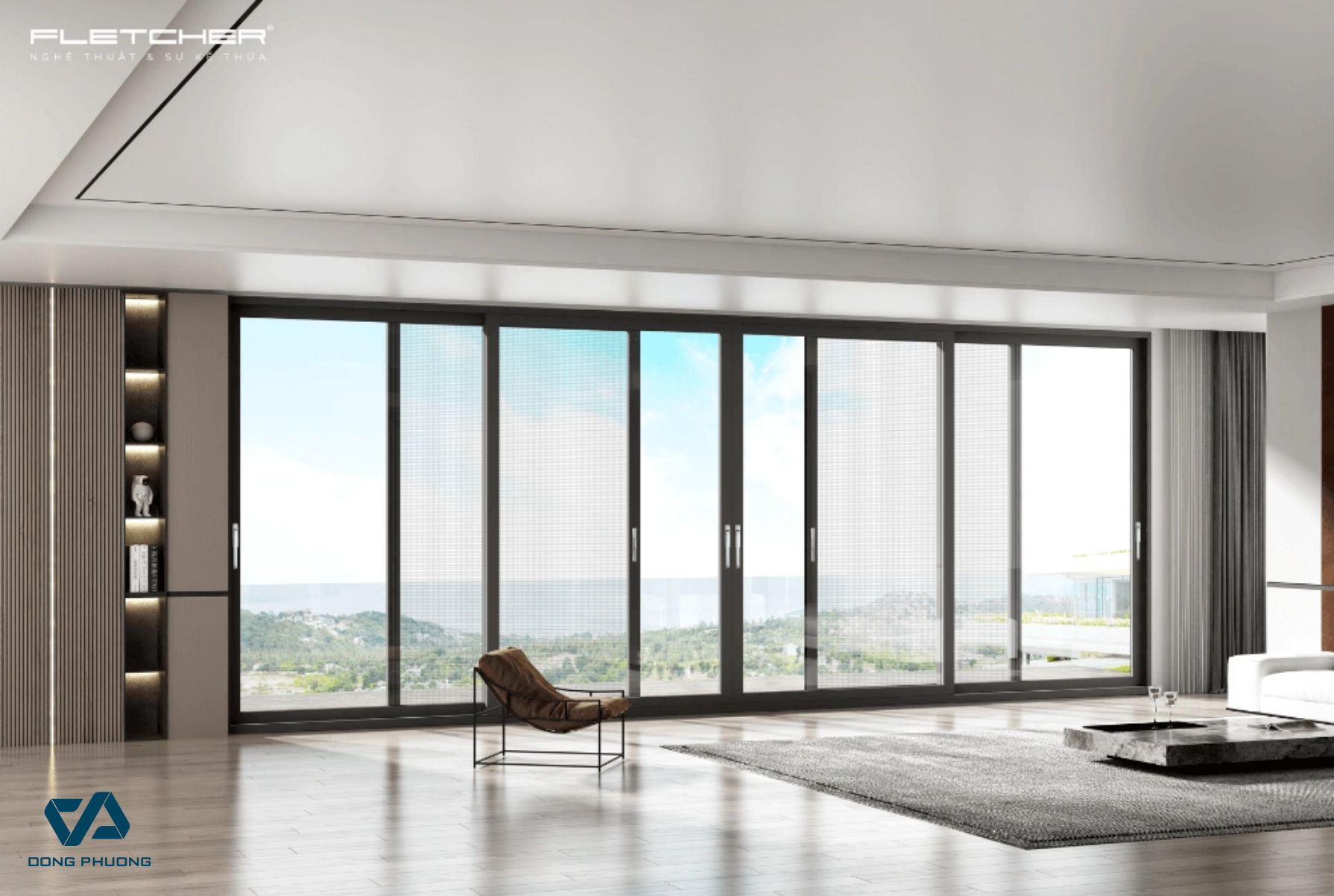 Cửa lùa 4 cánh khổ lớn khết hợp lưới chống côn trùng