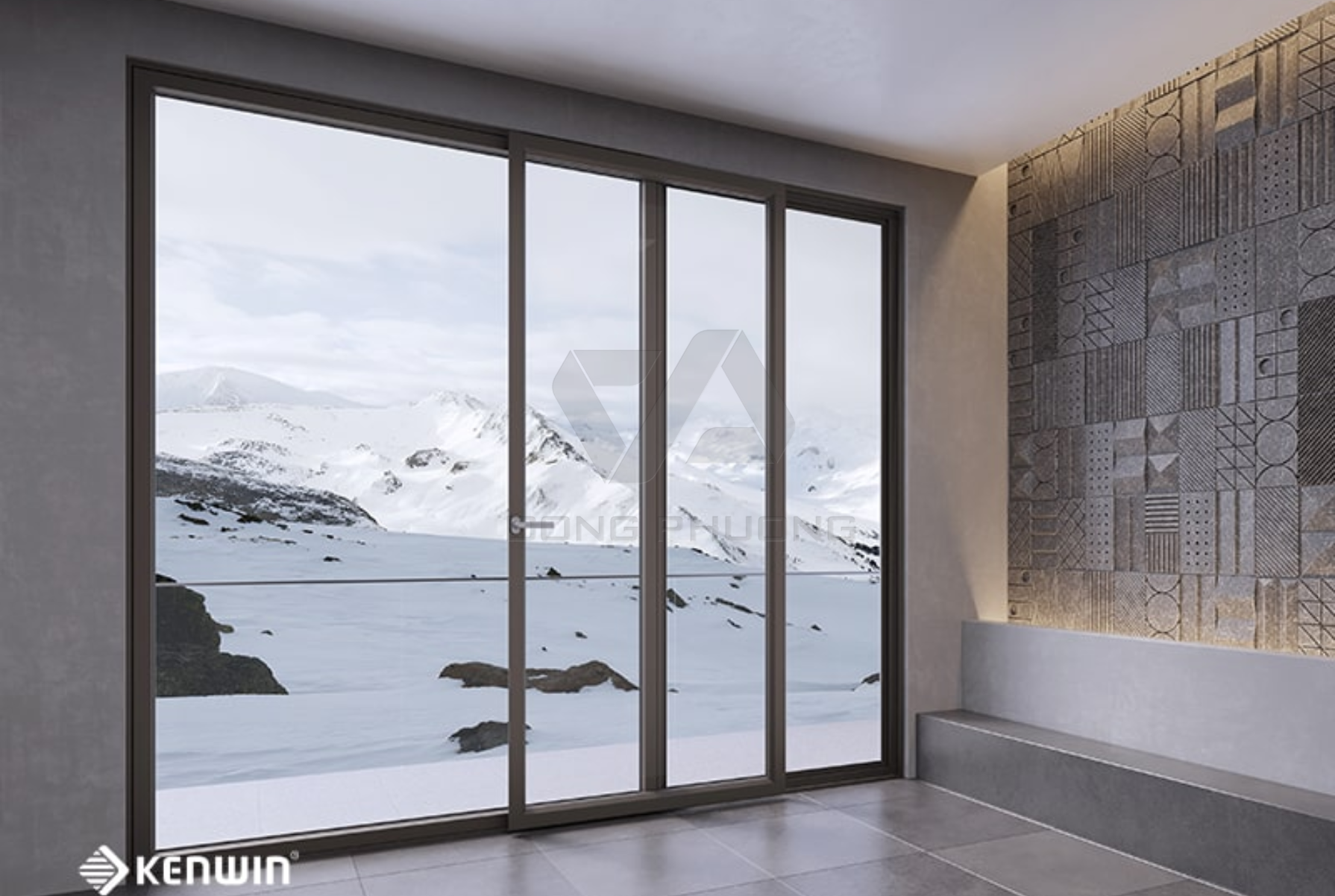 cửa đi trượt lật ở vị trí ban công nhôm Kenwin cho không gian thêm rộng mở 